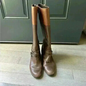 Bandolino Carlotta Two-Tone Riding Boots Leather Black & Brown Size 10